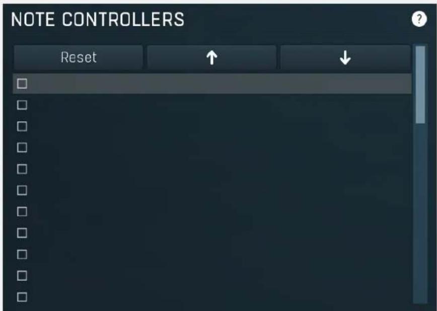 NOTE CONTROLLERS Reset ↑ ↓