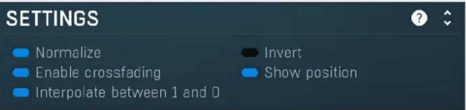 SETTINGS Normalize Enable crossfading Interpolate between 1 and 0 Invert Show position