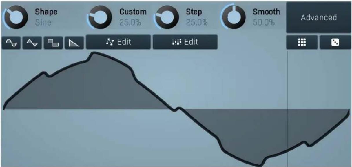 Shape Sine Custom 25.0% Step 25.0% Smooth 50.0% Advanced Edit Edit