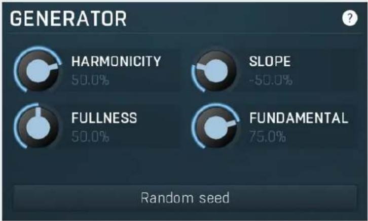 GENERATOR HARMONICITY 50.0% SLOPE -50.0% FULLNESS 50.0% FUNDAMENTAL 75.0% Random seed