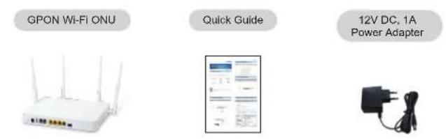 GPON WI-FI ONU Quick Guide 12V DC, 1A Power Adapter