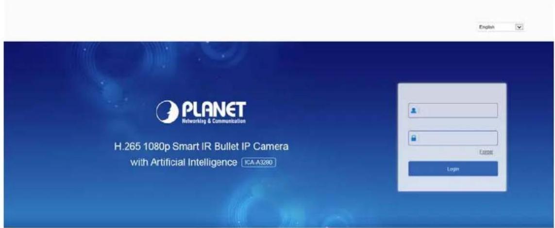 PLANET Networking & Communication H.265 1080p Smart IR Bullet IP Camera with Artificial Intelligence ICA-A3280 English Login