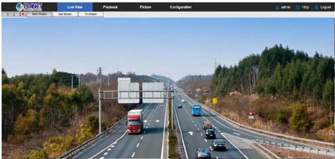 PLANET Live View Playback Picture Configuration admin Help Logout Main Stream Sub Stream Tri-Stream