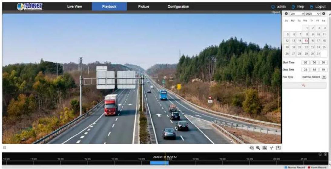 PLANET Live View Playback Picture Configuration admin Flop Loginut Jan 2020 3u No Tu Wm Ft Sa 1 2 3 4 5 6 7 8 9 10 11 12 13 14 15 16 17 18 18 19 20 21 22 23 24 25 26 27 28 29 30 31 Start Time 00 00 00 Stop Time 23 50 50 Pre Type Normal Record Normal Record Alarm Record