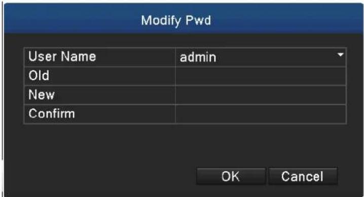 Modify Pwd User Name admin Old New Confirm OK Cancel
