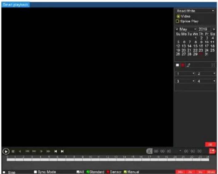 Smart playback Read/Write Video Splice Play May 2019 Su Mo Tu We Th Fr Sa 1 2 3 4 5 6 7 8 9 10 11 12 13 14 15 16 17 18 19 20 21 22 23 24 25 26 27 28 29 30 1 2 3 4 Sync Mode All Standard Sensor Manual Stop Run Run Save