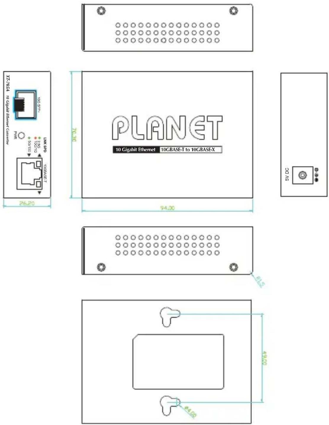 Planet XT-705A - Physical Dimensions - 1