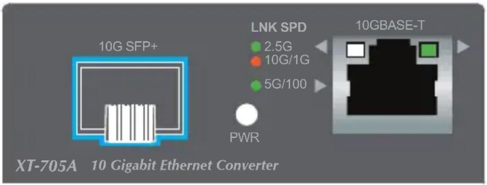 10G SFP+ LNK SPD 2.5G 10G/1G 5G/100 10GBASE-T PWR XT-705A 10 Gigabit Ethernet Converter