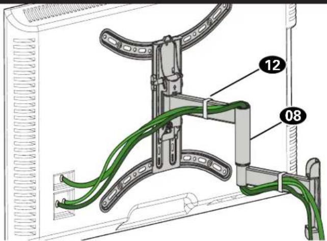 Technical diagram showing cable installation with labeled components 12 and 08, likely for electronics or wiring assembly.