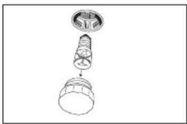 Diagram showing a mechanical assembly with labeled parts, including a cylindrical component and a flanged base.