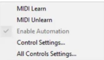 MIDI Learn MIDI Unlearn ✓ Enable Automation Control Settings... All Controls Settings...