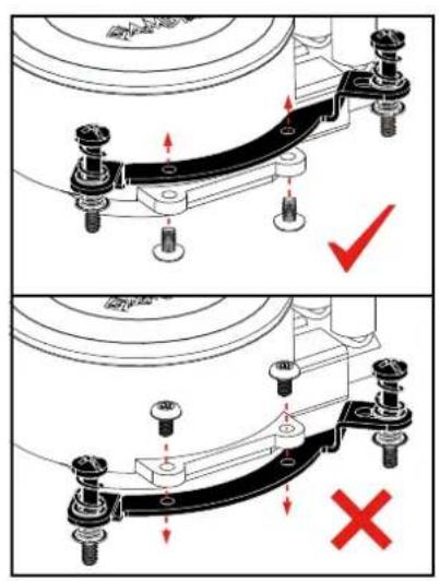 Technical diagram showing mechanical assembly with labeled parts and red checkmark indicators