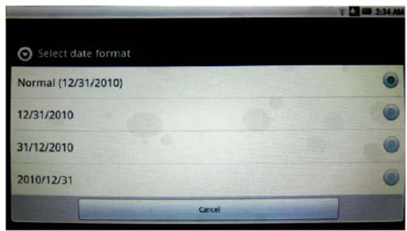 Select date format Normal (12/31/2010) 12/31/2010 31/12/2010 2010/12/31 Cancel