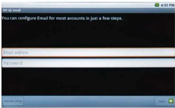Set up email You can configure Email for most accounts in just a few steps. Email address Password Manual setup Next 4:53 PM
