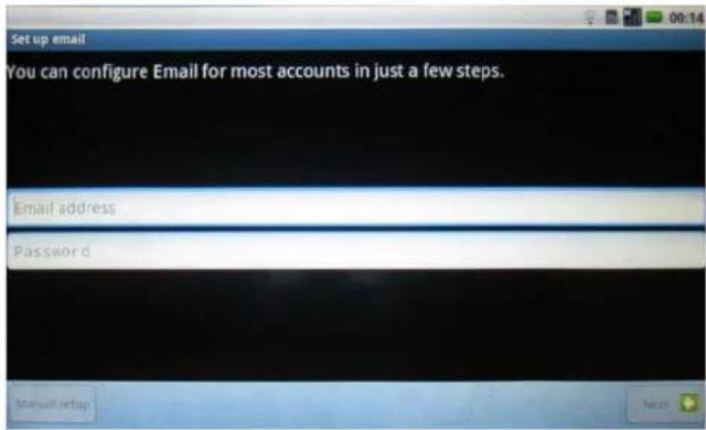 Set up email You can configure Email for most accounts in just a few steps. Email address Password Manual setup Next