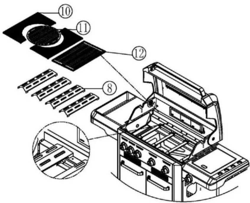 Technical diagram of a device's internal structure with numbered components, including a zoomed-in view of the internal frame.