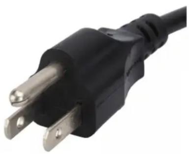 Close-up of a black and silver electrical outlet plug (no text or symbols visible)