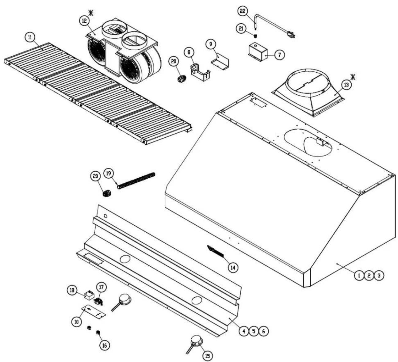 Exploded view diagram of a mechanical assembly with numbered components for identification