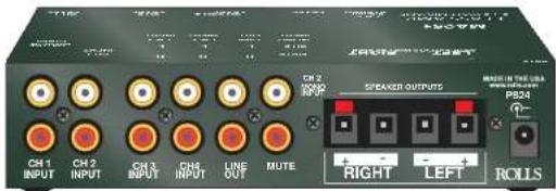 CH1 INPUT CH2 INPUT CH3 INPUT CH4 INPUT LINE OUT MUTE CH2 MUTE SPEAKER OUTPUTS RIGHT LEFT ROLLS