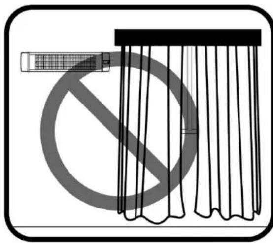 Prohibition sign with no smoking symbol and silhouette of curtain, indicating no smoking or disinfection