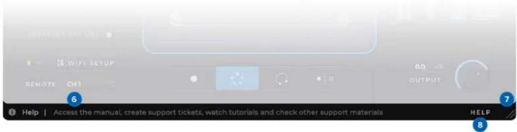 WIFI NET VAT 1.0 WIFI SETUP REMOTE: CH1 0.0 OUTPUT 6 7 Help | Access the manual, create support tickets, watch tutorials and check other support materials HELP 8