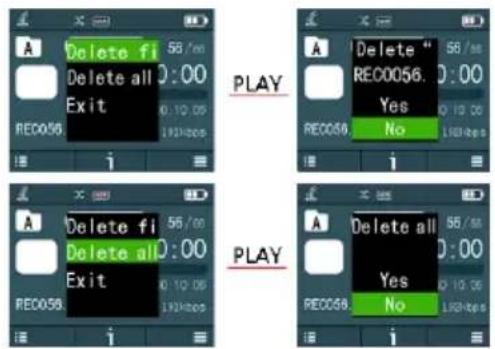 A Delete fi 56 / ms Delete all 0:00 Exit REC0056 0.10.05 192kHz i PLAY A Delete * 56 / ms REC0056 0:00 Yes No REC0056 0.10.05 192kHz i PLAY A Delete fi 56 / ms Delete all 0:00 Exit REC0056 0.10.05 192kHz i PLAY A Delete all 56 / ms REC0056 0:00 Yes No REC0056 0.10.05 192kHz