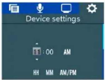 Device settings 11:00 AM HH MM AM/PM