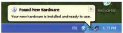 Found New Hardware Your new hardware is installed and ready to use. Recycle Bin FN 6:33 PM