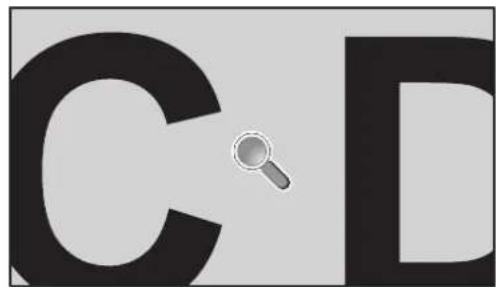 Abstract graphic with large letters C and D, a magnifying glass icon, and no text or symbols