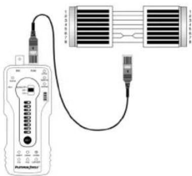 Diagram showing connections between a device and two connected modules with labeled ports and wiring.
