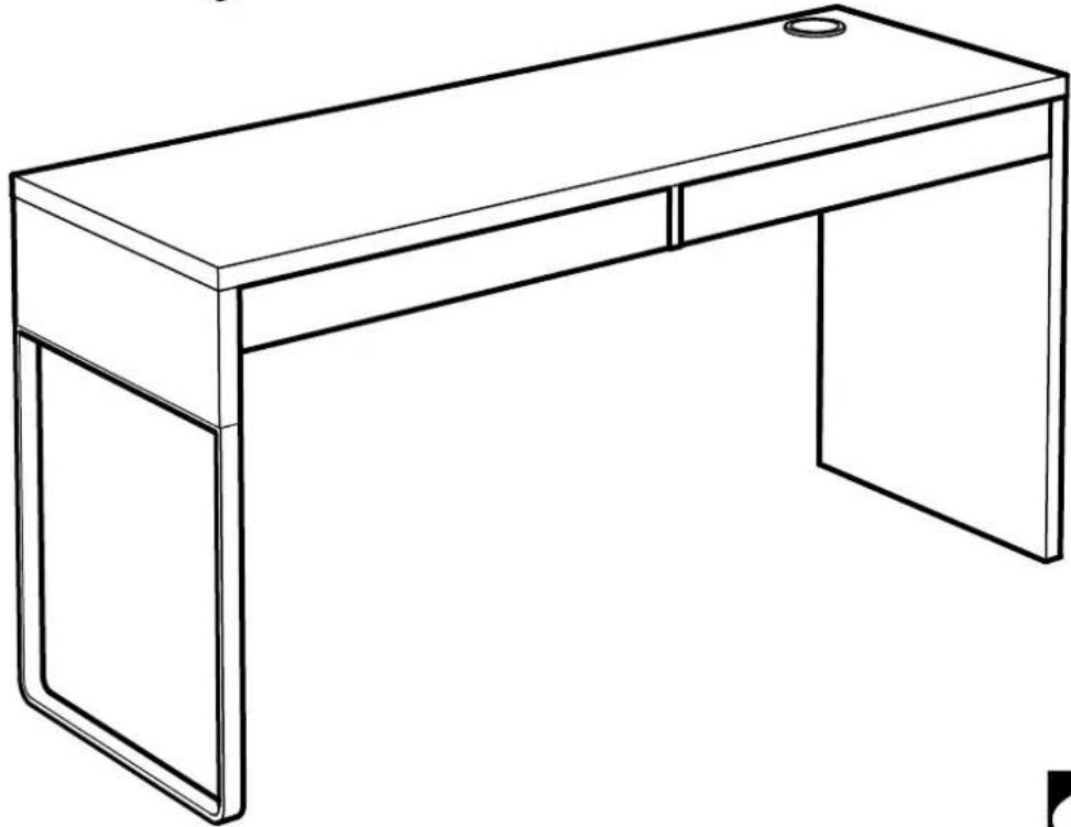 Line drawing of a simple wooden desk with a top shelf and two legs (no text or symbols)
