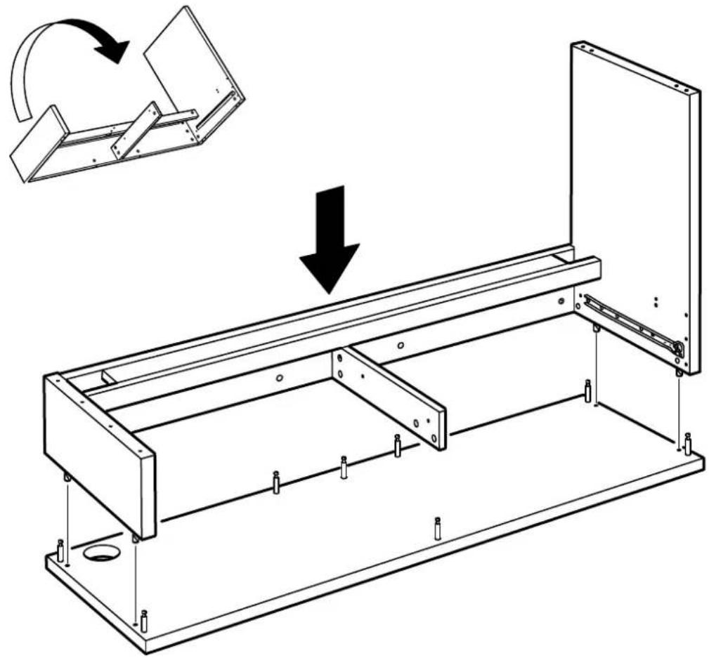 Technical line drawing of a mechanical assembly with an inset showing a folding mechanism (no text or symbols present)