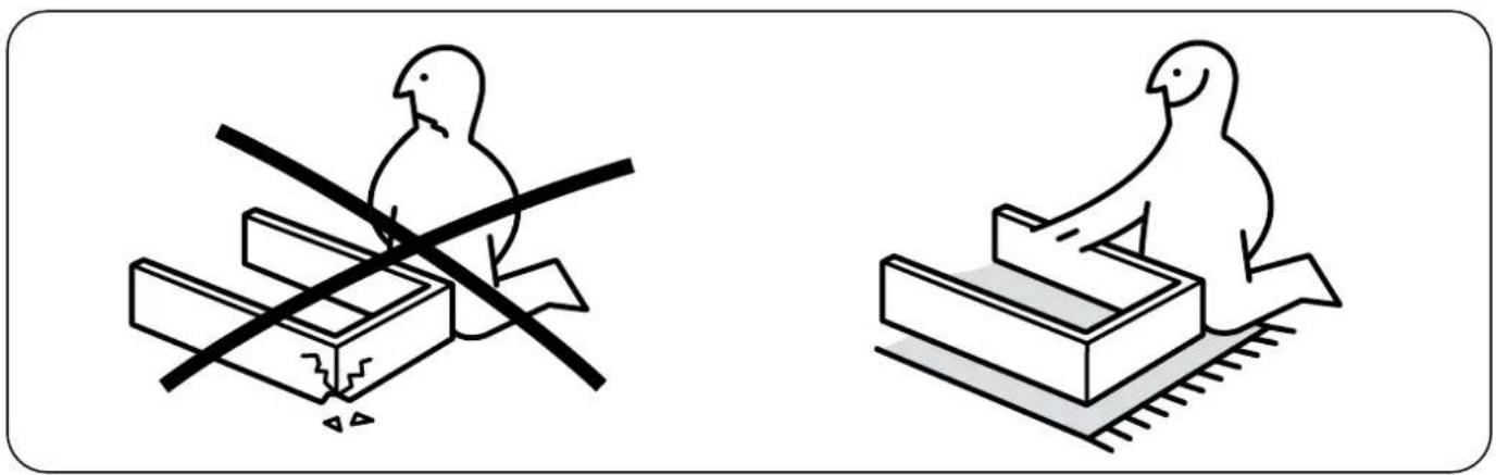 Two line drawings of birds on different platforms: one with a crosshair and the other with a bird-like shape (no text or symbols)