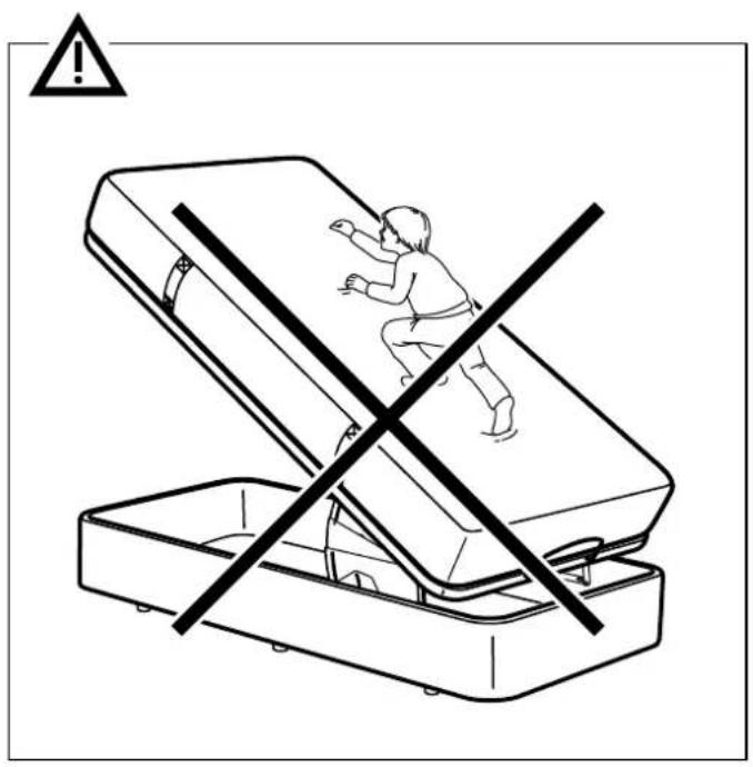 Warning symbol showing a child running inside an open compartment with a diagonal line crossing, indicating blocked safety.