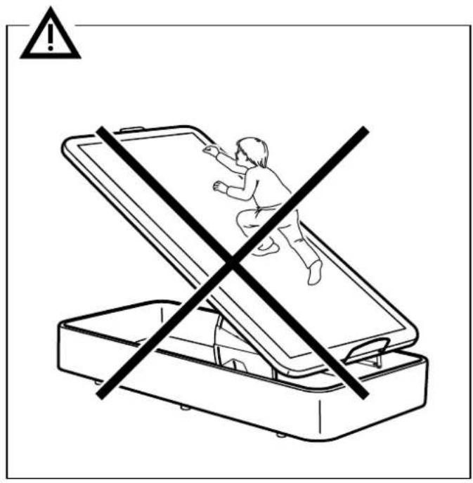 Warning symbol showing a child inside an open smartphone with a crossed-out 'No' sign, indicating no warning or caution.