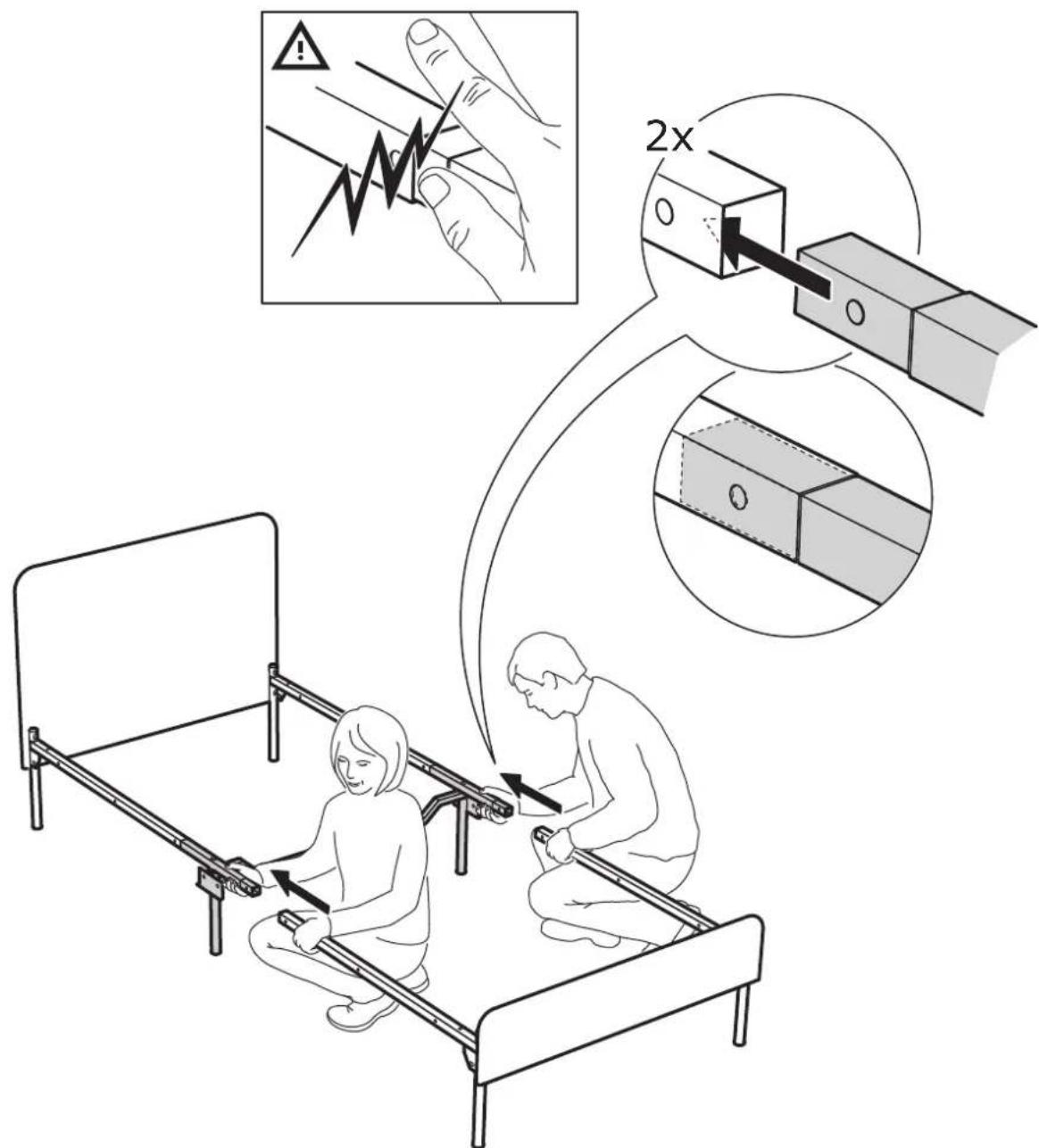 Medical illustration showing a patient using a 2x2x2X device to interact with a patient in bed, with instructional notes and magnified views.