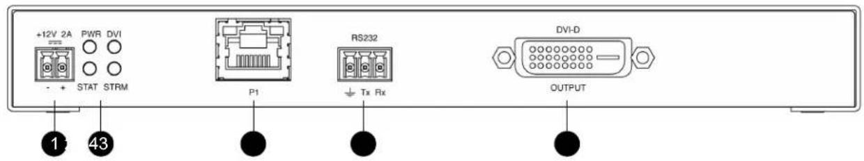 +12V 2A PWR DVI - + STAT STRM P1 RS232 ↓ Tx Rx DVI-D OUTPUT 1 43