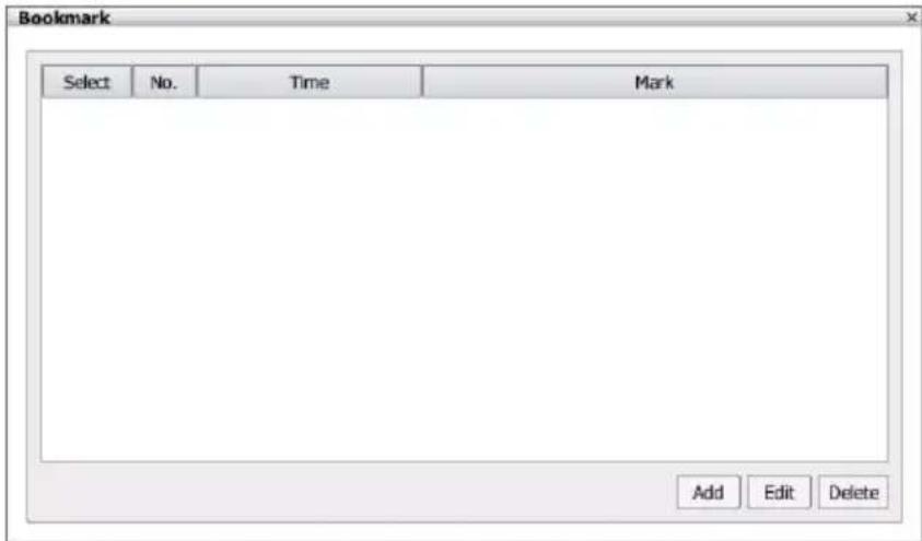 Bookmark Select No. Time Mark Add Edit Delete
