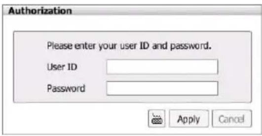Authorization Please enter your user ID and password. User ID Password Apply Cancel