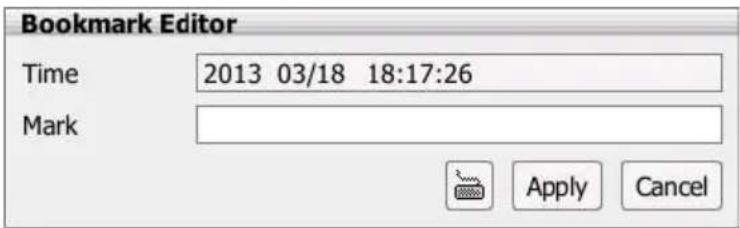 Bookmark Editor Time 2013 03/18 18:17:26 Mark Apply Cancel