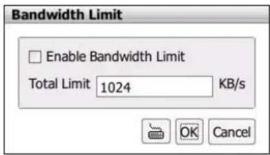 Bandwidth Limit Enable Bandwidth Limit Total Limit 1024 KB/s OK Cancel