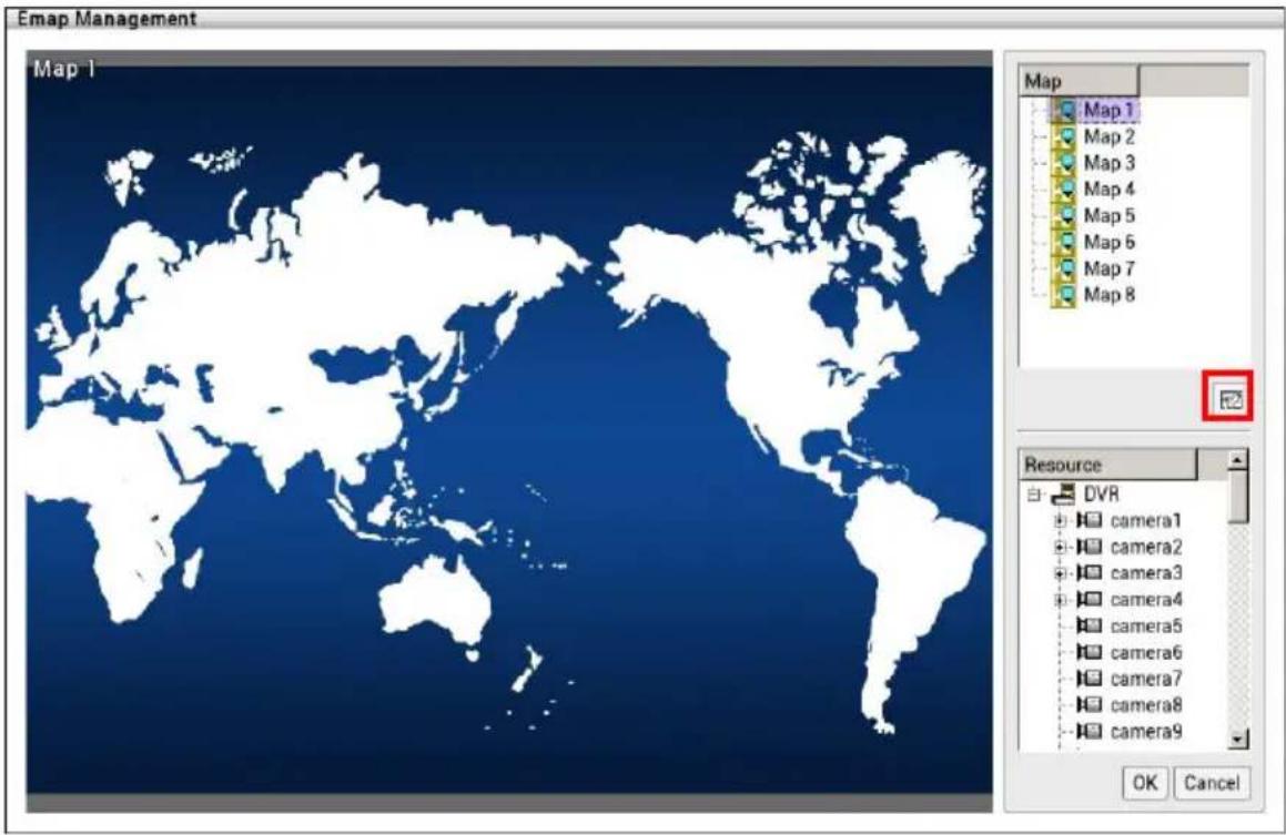 Emap Management Map 1 Map Resource DVR camera1 camera2 camera3 camera4 camera5 camera6 camera7 camera8 camera9 OK Cancel