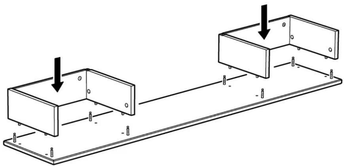 Technical line drawing of two mechanical components with arrows indicating assembly or movement, no text or symbols present.