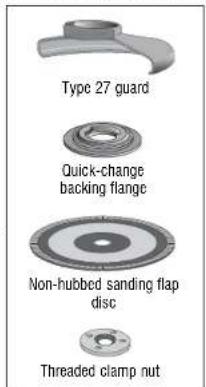 Type 27 guard Quick-change backing flange Non-hubbed sanding flap disc Threaded clamp nut
