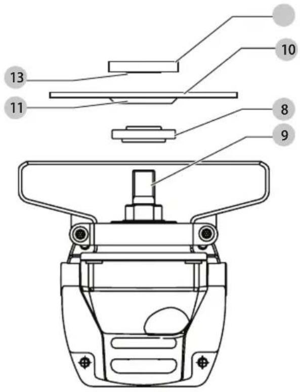 Technical diagram of a mechanical component with numbered parts for identification