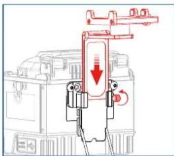 Diagram showing mechanical assembly with directional arrows and component labels