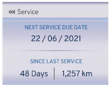 << Service NEXT SERVICE DUE DATE 22 / 06 / 2021 SINCE LAST SERVICE 48 Days | 1,257 km