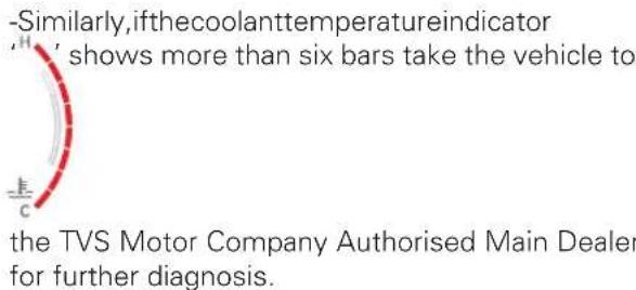 -Similarly,ifthecoolanttemperatureindicator H' shows more than six bars take the vehicle to the TVS Motor Company Authorised Main Dealer for further diagnosis.