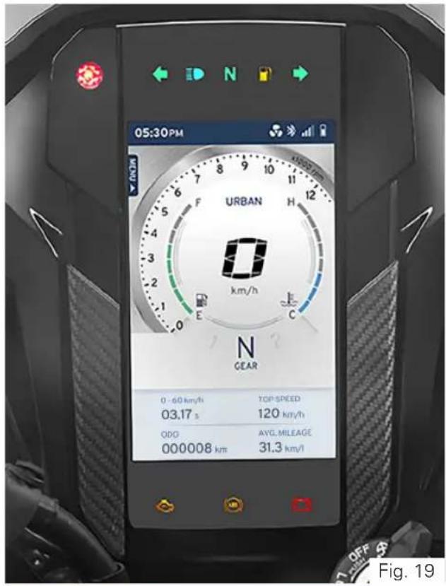 05:30 PM URBAN km/h N GEAR 0 - 60 km/h TOP-SPEED 03.17 s 120 km/h ODD AVG. MILEAGE 000008 km 31.3 km/l Fig. 19