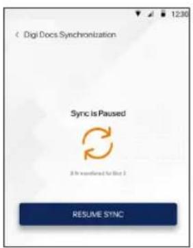 Digi Docs Synchronization Sync is Paused 3 to be transferred to Web 1 RESUME SYNC